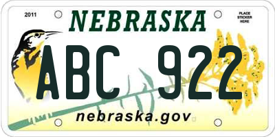 NE license plate ABC922