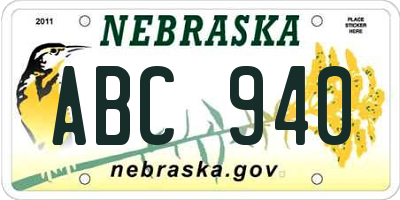 NE license plate ABC940