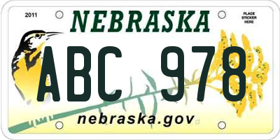 NE license plate ABC978