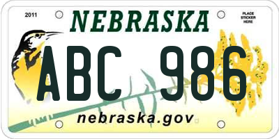 NE license plate ABC986