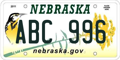 NE license plate ABC996