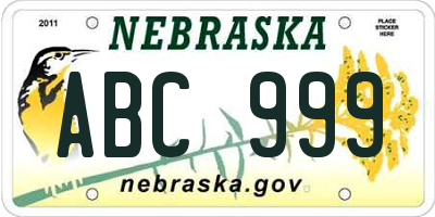 NE license plate ABC999