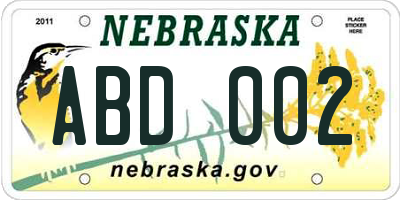 NE license plate ABD002