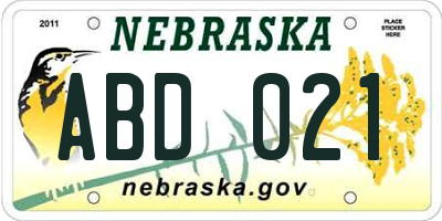 NE license plate ABD021