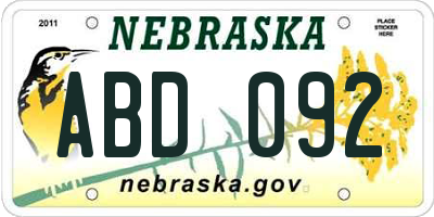 NE license plate ABD092