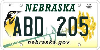 NE license plate ABD205