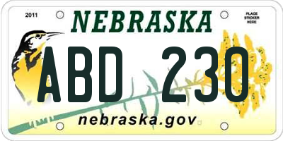 NE license plate ABD230