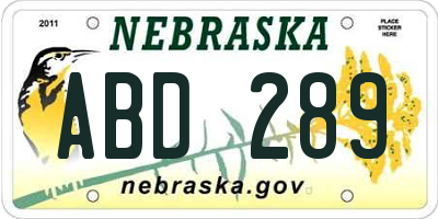 NE license plate ABD289