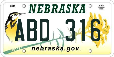 NE license plate ABD316