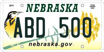 NE license plate ABD500