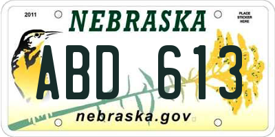 NE license plate ABD613