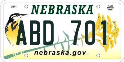 NE license plate ABD701