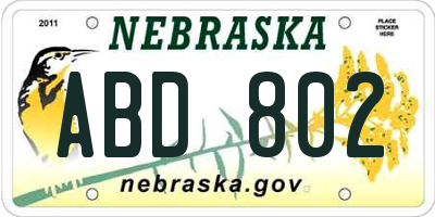 NE license plate ABD802