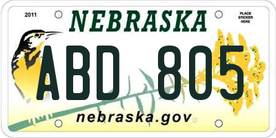 NE license plate ABD805