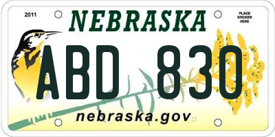 NE license plate ABD830