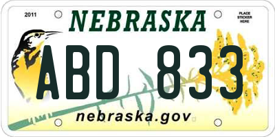 NE license plate ABD833