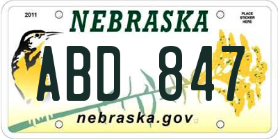 NE license plate ABD847
