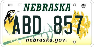 NE license plate ABD857