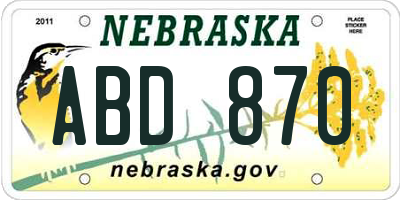 NE license plate ABD870