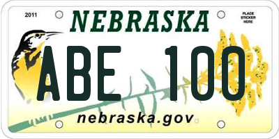 NE license plate ABE100