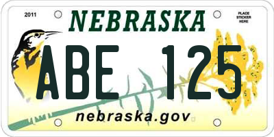 NE license plate ABE125