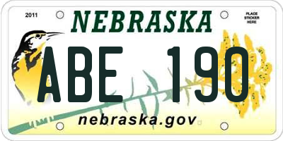 NE license plate ABE190