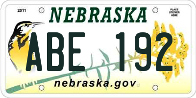 NE license plate ABE192