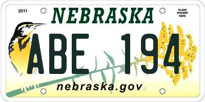 NE license plate ABE194