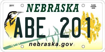 NE license plate ABE201