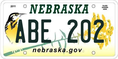 NE license plate ABE202