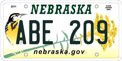 NE license plate ABE209