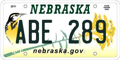 NE license plate ABE289