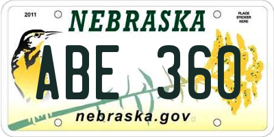 NE license plate ABE360