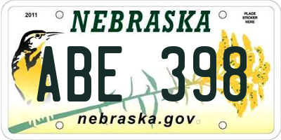 NE license plate ABE398