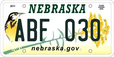 NE license plate ABF030