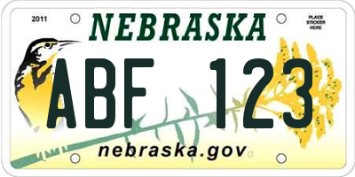 NE license plate ABF123