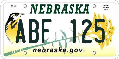 NE license plate ABF125