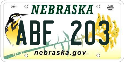 NE license plate ABF203