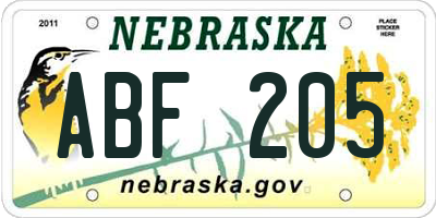 NE license plate ABF205