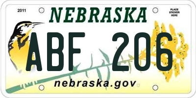 NE license plate ABF206