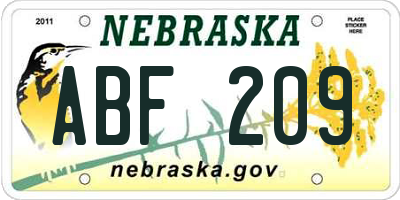 NE license plate ABF209