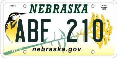 NE license plate ABF210