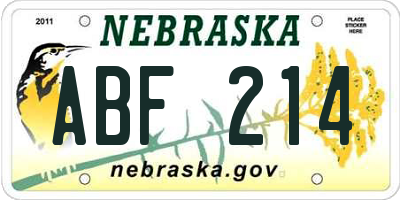 NE license plate ABF214