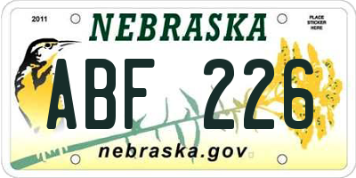 NE license plate ABF226