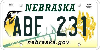 NE license plate ABF231