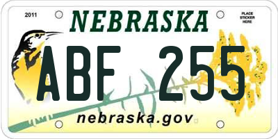 NE license plate ABF255