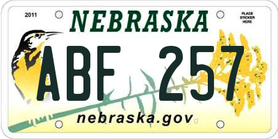 NE license plate ABF257
