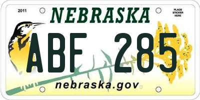NE license plate ABF285