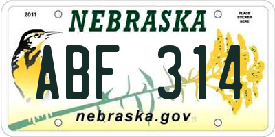 NE license plate ABF314