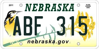 NE license plate ABF315